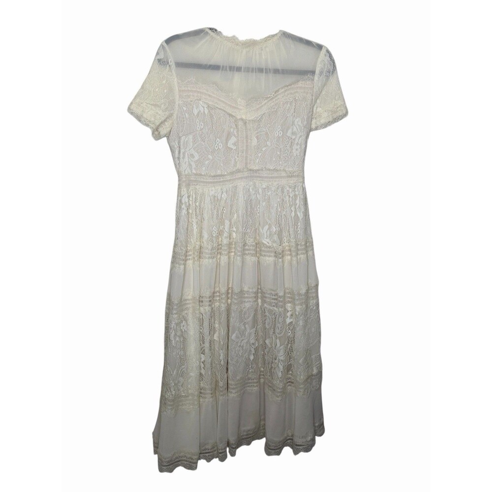 Bohme Lace Maxi Dress Ivory Sz S Short Sleeve High Neck Fairy Cottagecore Boho